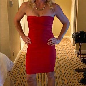 Red Strapless Bodycon Cocktail Dress